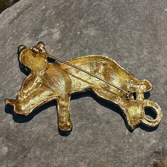 Vintage Panther Leopard on a Tree Branch Rhinestone Gold Tone Brooch - Picture 3 of 7